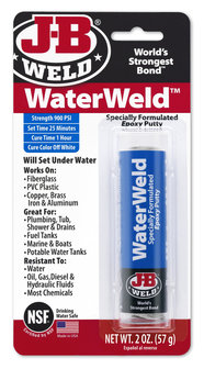 JB-Weld Waterweld art.nr:8277  kneedbaar 2-componenten epoxylijm, hardt zelf uit onder wat + ontvetter