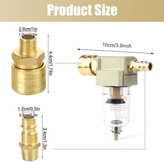 Depatools Vochtafscheider 1/4&quot; Incl. insteeknippel, snelkoppeling Euro type, voor vochtvrije perslucht tbv spuiten, luchtgereedschap etc.