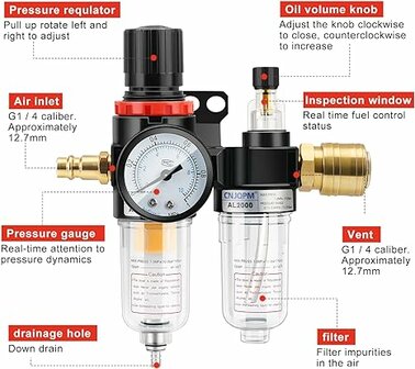 Depatools Luchbehandel set 1/4&quot; Incl. insteeknippel, snelkoppeling, voor droge-, geoliede perslucht tbv luchtgereedschapen etc.