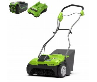 Greenworks 40V Accu Verticuteermachine G40DT35K4, m&eacute;t 4AH Accu &amp; Lader