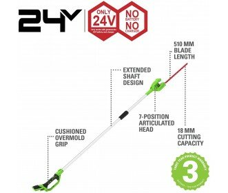 DEPA / Greenworks 24 Volt Accu Heggenschaar Langbereik G24PH51K2, 51-Cm bladlengte incl. Accu &amp; Lader