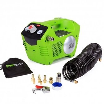 Greenworks G24AC 24V Compressor compleet met accessoires Excl. Accu &amp; Lader