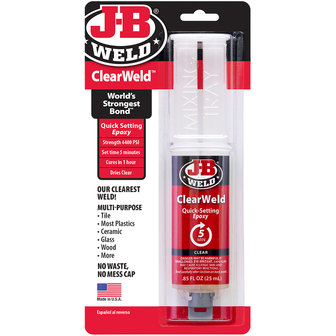 JB-Weld Clear Weld, art.nr: 92801 25-ml, zeer sterke en transparante 2-componentenlijm 