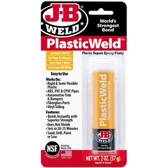 JB-Weld KwikPlastik 92449, Kneedbare 2-componenten lijm voor snel verlijmen / afdichten van alle plastics