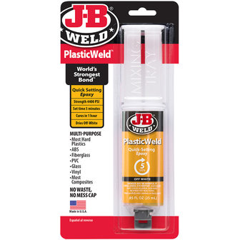 JB-Weld PlasticWeld Syringes, art.nr:92803, snelle en sterke 2-componenten plasticlijm in handige dispensor