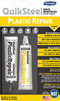 Quiksteel 17502EU, 2-componenten Plasic Repair, wit, bestand tot 260-Gr. Celsius op Blister