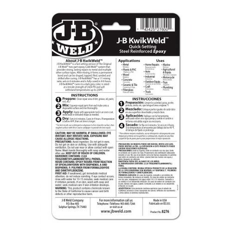 JB-Kwikweld, art. nr: 8276, 2x 28,4-Gr 2-componenten koudlasmiddel, snelle uitharding