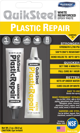 Quiksteel 17502EU+, 2-componenten Plastic Repair, wit, bestand tot 260-Gr. Celsius Incl. Quiksteel ontvetter