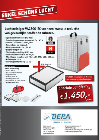 Flex VAC 800-EC luchtreiniger, dé oplossing voor slecht geventileerde ruimtes.