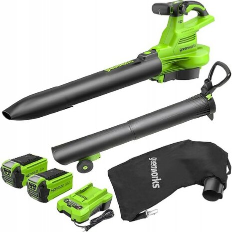 DEPA / Greenworks 40 Volt Accu Bladblazer en Zuiger GD40BVK2XN, incl. 2x 2-AH Accu & Lader, vernieuwde uitvoering